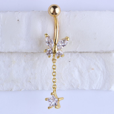 Pikad rippuvad nööbist rõngad Star Butterfly ripats, naba augustamine Ombligo Oreja 1,6*10 mm, Bohemia stiilis naistele