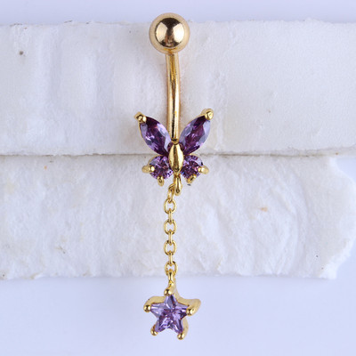 Pikad rippuvad nööbist rõngad Star Butterfly ripats, naba augustamine Ombligo Oreja 1,6*10 mm, Bohemia stiilis naistele