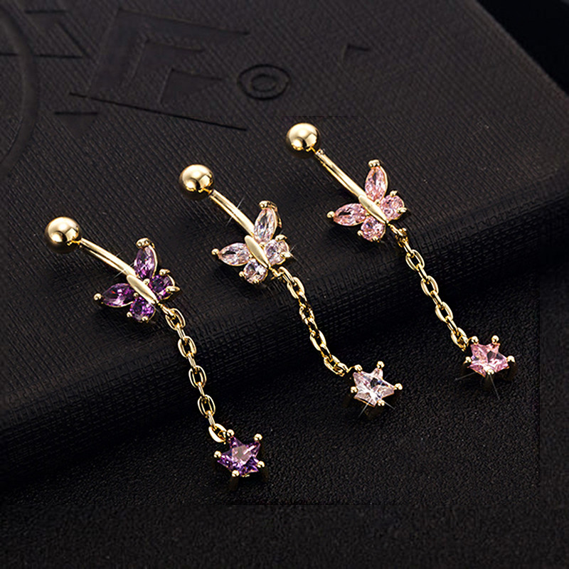 Pikad rippuvad nööbist rõngad Star Butterfly ripats, naba augustamine Ombligo Oreja 1,6*10 mm, Bohemia stiilis naistele