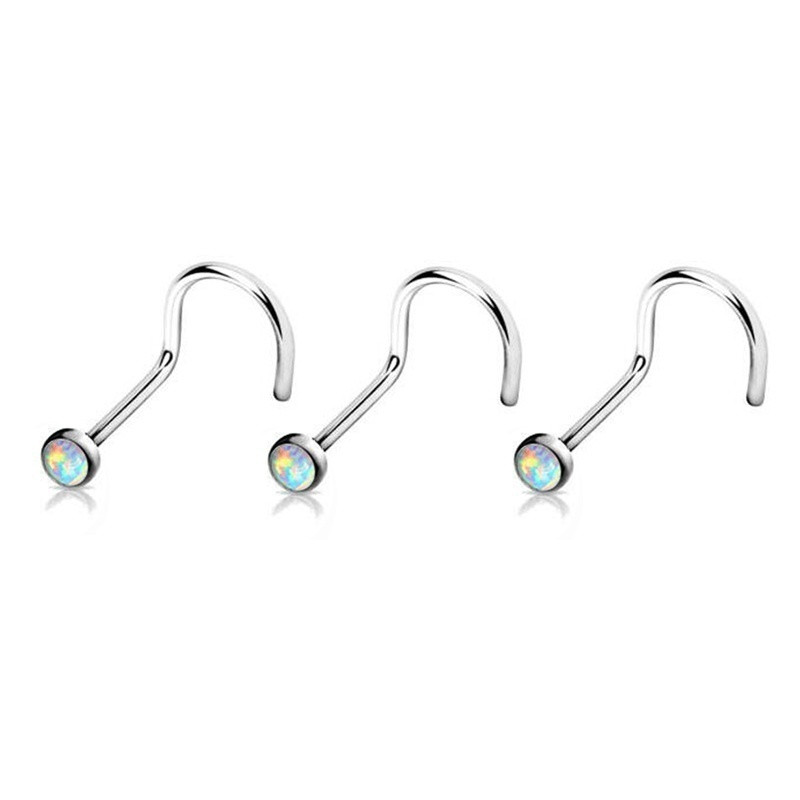 1db Opál Orrgyűrű Fülbevaló Csont Orr Stud Rozsdamentes Acél Punk Piercing Nariz indiai csavar Férfi Női Fekete Testékszer 20G