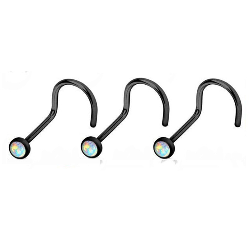 1db Opál Orrgyűrű Fülbevaló Csont Orr Stud Rozsdamentes Acél Punk Piercing Nariz indiai csavar Férfi Női Fekete Testékszer 20G