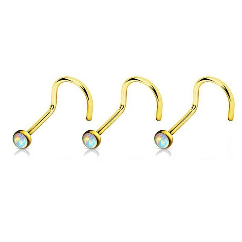 1db Opál Orrgyűrű Fülbevaló Csont Orr Stud Rozsdamentes Acél Punk Piercing Nariz indiai csavar Férfi Női Fekete Testékszer 20G