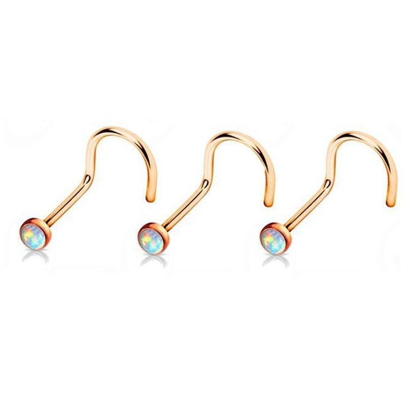 1db Opál Orrgyűrű Fülbevaló Csont Orr Stud Rozsdamentes Acél Punk Piercing Nariz indiai csavar Férfi Női Fekete Testékszer 20G