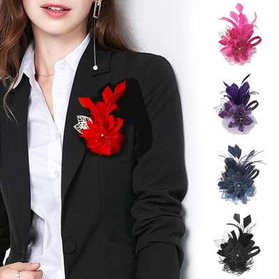 Új Feather Corsage kézzel készített hajcsat szövet virág bross tű női ruha hajtóka gallér tű Esküvői ruházati kiegészítők