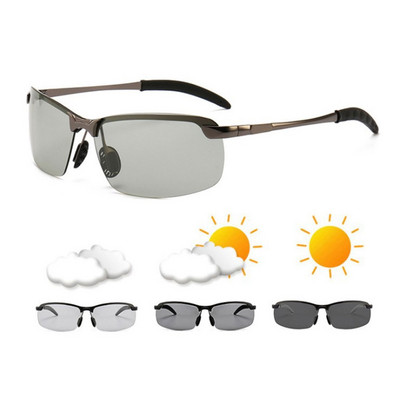 2022 Aluminum Rimless Photochromic Sunglasses Men Polarized Day Night Driving Glasses Chameleon Anti-Glare gafas de sol hombre