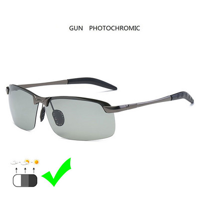 2022. gada alumīnija bezmalu fotohromas saulesbrilles vīriešiem polarizētas dienas nakts braukšanas brilles Chameleon Anti-Glare gafas de sol hombre
