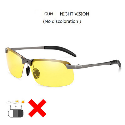 2022. gada alumīnija bezmalu fotohromas saulesbrilles vīriešiem polarizētas dienas nakts braukšanas brilles Chameleon Anti-Glare gafas de sol hombre