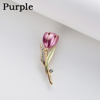 Kalnų krištolinio akmens sagės su raudonomis rožėmis gėlėmis moterims Elegantiškos tulpių gėlių puokštės, lankstų atvartų segtukai Vestuvių vakarėlio ženklelio papuošalai