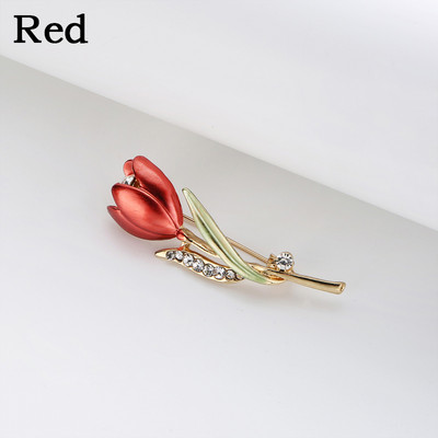 Kalnų krištolinio akmens sagės su raudonomis rožėmis gėlėmis moterims Elegantiškos tulpių gėlių puokštės, lankstų atvartų segtukai Vestuvių vakarėlio ženklelio papuošalai