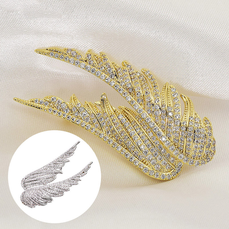 Divatos női kristály angyal szárnyak bross strassz ezüst színű ékszer melltűk nőknek toll bross fűző zománctűk