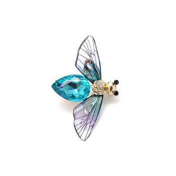 Модна зелена синя кристална пчелна брошка с игла Цветни крила Брошка с насекоми от кристали Игла за жени Бижута Подаръци
