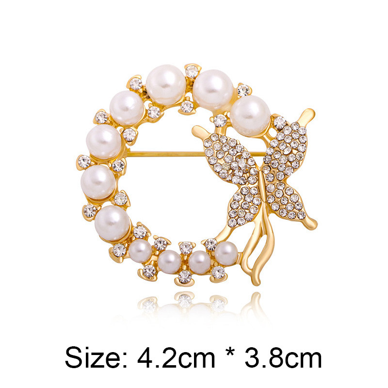 Γυναικείες καρφίτσες με κύκλο πολυτελείας με μαργαριτάρι και στρας Μοντέρνες κομψές καρφίτσες καρφίτσας πεταλούδας Κασκόλ Δώρα γάμου με πόρπη