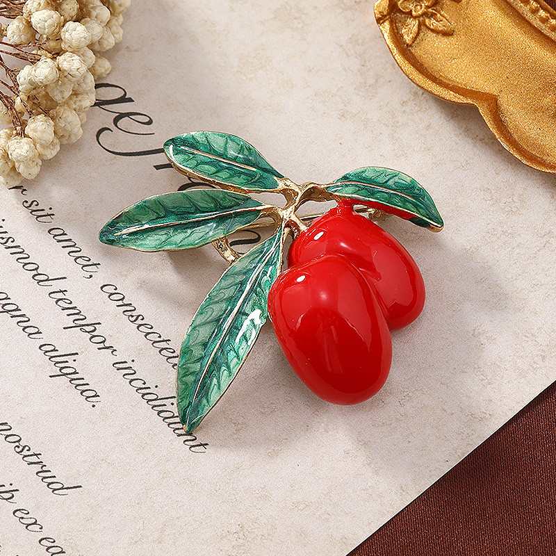 Νέες μωβ Κόκκινες Ελιές Καρφίτσες με σμάλτο Γυναικείες Ανδρικές Αλουμίνιο Φυτό Μπουκέτο Πάρτι Μεταλλικό κορσάζ Καρφίτσες Καρφίτσες Ρούχα Κοσμήματα