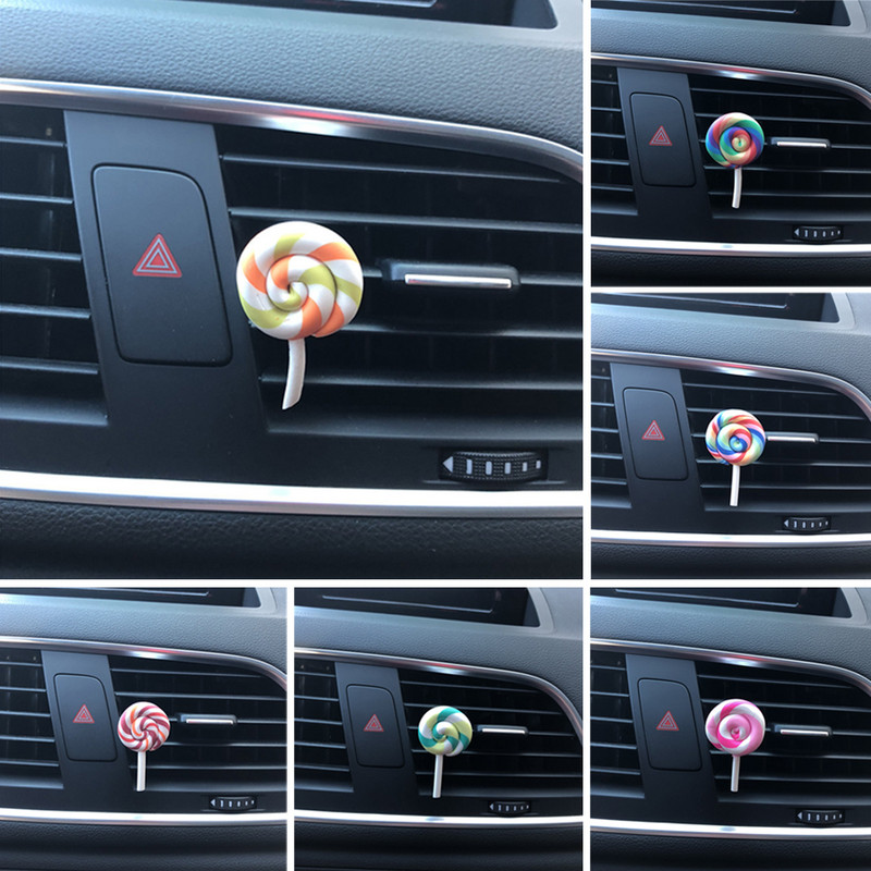 Simulatsioon Rainbow Lollipop auto parfüüm õhuvärskendaja vaik plastik värviline pulgakomm mudel armas autotarvikud interjöör naine