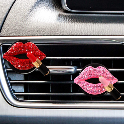 Car Air Outlet Aromatherapy Clip Perfume Clip Diamond Red Lips Clips Perfume Air Freshener Clip Auto Interior Accessories
