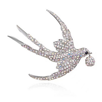 Mados kregždės paukštis Kalnų krištolas sagė Gražios sagės smeigtukai moterims Spalvingi krištoliniai segtukai skarelei puokštė Papuošalai