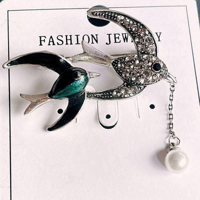 Mados kregždės paukštis Kalnų krištolas sagė Gražios sagės smeigtukai moterims Spalvingi krištoliniai segtukai skarelei puokštė Papuošalai