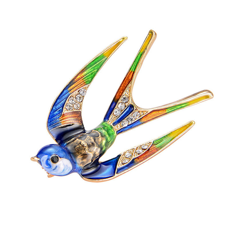 Mados kregždės paukštis Kalnų krištolas sagė Gražios sagės smeigtukai moterims Spalvingi krištoliniai segtukai skarelei puokštė Papuošalai