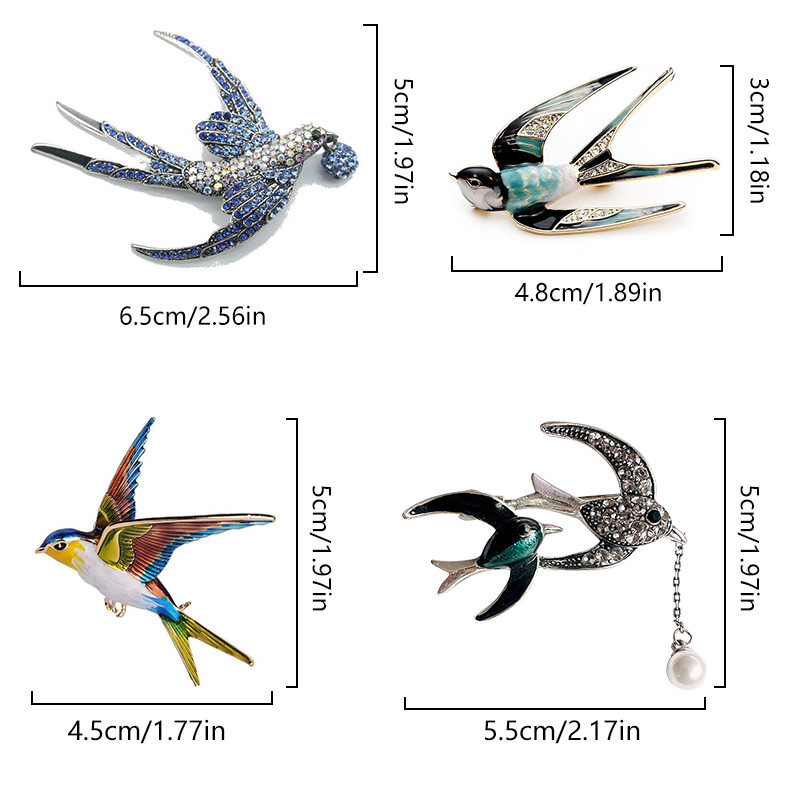 Mados kregždės paukštis Kalnų krištolas sagė Gražios sagės smeigtukai moterims Spalvingi krištoliniai segtukai skarelei puokštė Papuošalai