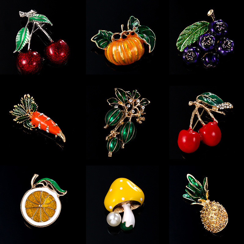 Σμάλτο Φράουλα Καρφίτσες Φρούτα Χαριτωμένο Λουλούδι Κεράσι Ανανάς Κορίτσι Καρφίτσα Μεταξωτό Κασκόλ Πόρπη Ρούχα Αξεσουάρ Τσάντα Καπέλου DIY