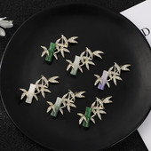 Novi zeleni broševi od bambusa Rhinestone Trendy emajl igla za žene muškarce ovratnik šal kopča metalne značke dodaci nakit darovi