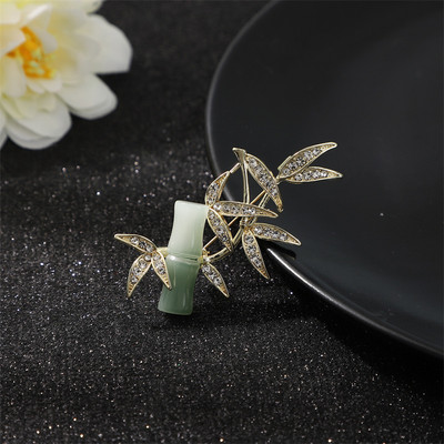 Novi zeleni broševi od bambusa Rhinestone Trendy emajl igla za žene muškarce ovratnik šal kopča metalne značke dodaci nakit darovi