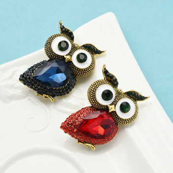Wuli&baby Crystal Big Eyes Owl καρφίτσες για γυναίκες Classice Blue Red Owl Bird Party Casual καρφίτσες καρφίτσες Πρωτοχρονιάτικα δώρα