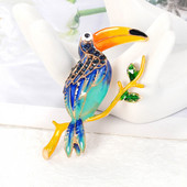 Naujos papūgos paukščių sagės moterims vintažinio emalio smeigtukas Didelis paukščių kalnų krištolo sagės gyvūno ženklelio korsažo priedai