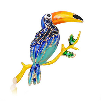 Нови папагалски брошки за птици за жени Винтидж емайлирана игла Голяма птица Брошка с кристали Значка с животни Корсаж Аксесоари