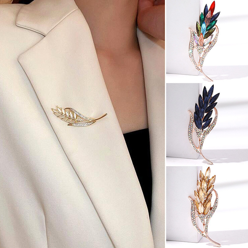 Novi broš od kristalnog pšeničnog klasja za žene, muškarce, vjenčanja, cvjetni ovratnik, igle, modni šal, kopča, nakit za zabave