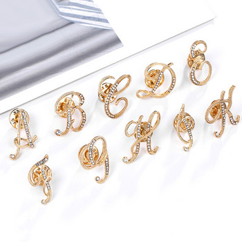 Нови кристални брошки със страз Златен цвят 26 английски букви Ревер Риза Значка за рокля Модни бижута за дамски аксесоари