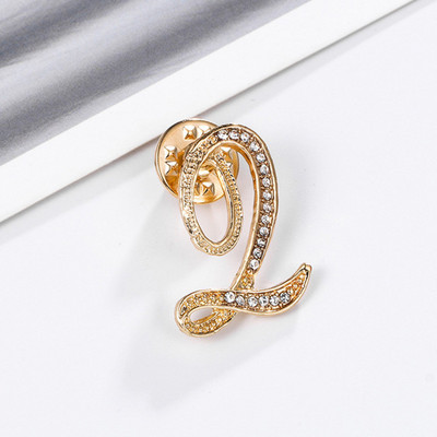 Uued Rhinestone`i kristallist prossid kullavärvi 26 inglise kirjaga revääridega särk Kleit rinnamärk Moeehted naistele Aksessuaarid