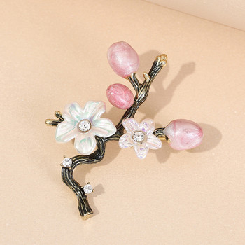 Νέες καρφίτσες από φυσικές καρφίτσες από άνθη δαμάσκηνου για γυναίκες Vintage καρφίτσες με πέτο με λουλούδια με στρας Δώρα για κοσμήματα γάμου