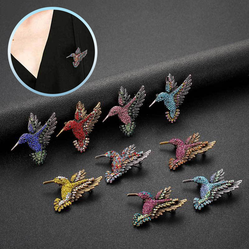 Broșă pentru animale pentru femei, broșă colorată cu strasuri, colibri, accesorii pentru îmbrăcăminte de modă, haină de petrecere, eșarfă, bijuterii