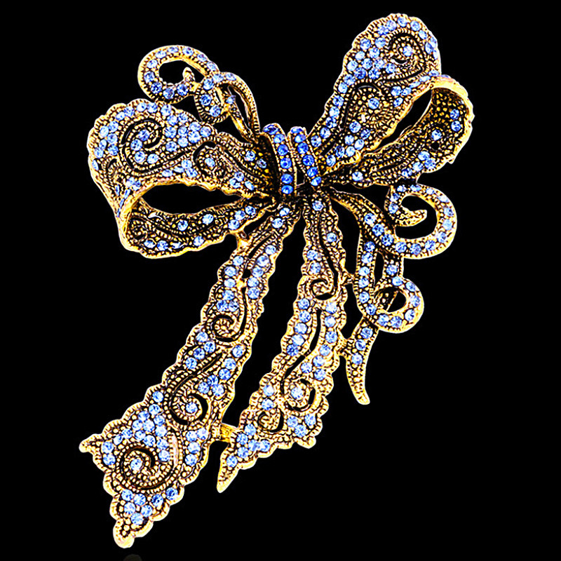 Uus Bowknot Rhinestone prossi sulamist retro vibu naiste korsa luksuslik kristallkuld värvi tsirkoon metallist nööpnõelad kleit mantli aksessuaarid