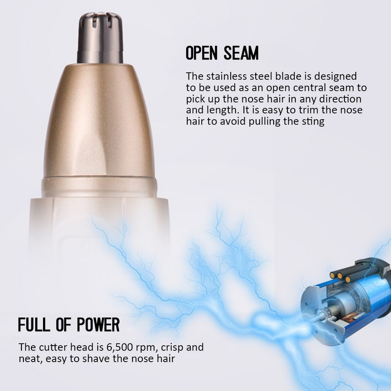 Elektromos orr-szőrvágó vízálló rozsdamentes acél szerszámos borotva férfi orrvágó női arcápoló szőrtelenítő kés