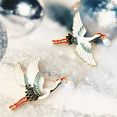 Moteriškos sagės Perlai Gervės Emaliai Paukštis Sagė Senovinis skraidantis gyvūnas Emalio Smeigtukas Šalikas Suknelė Paltas Atvartas Smeigtukai Prabangūs Papuošalai Dovana