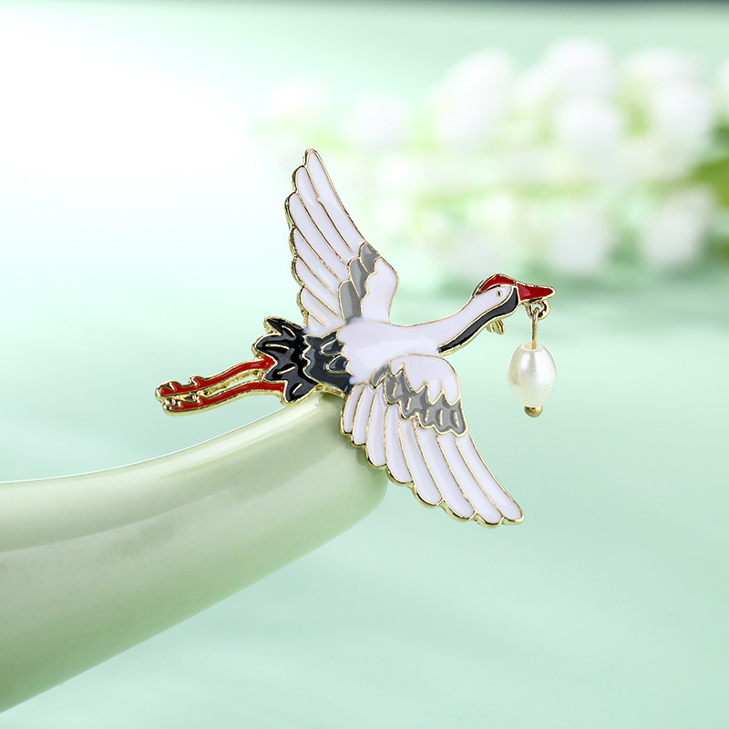 Moteriškos sagės Perlai Gervės Emaliai Paukštis Sagė Senovinis skraidantis gyvūnas Emalio Smeigtukas Šalikas Suknelė Paltas Atvartas Smeigtukai Prabangūs Papuošalai Dovana