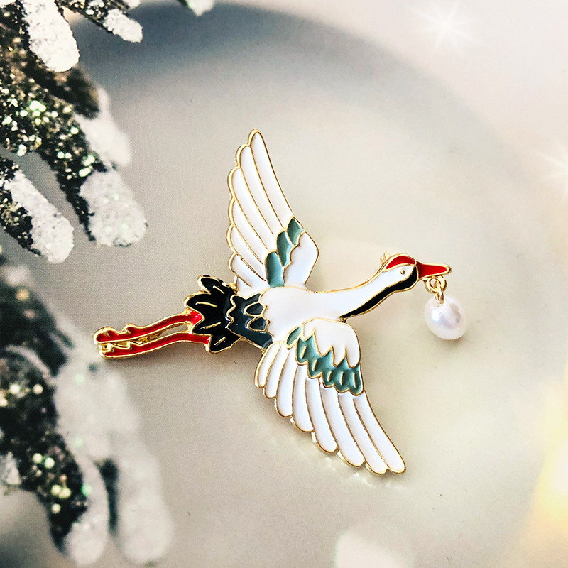 Moteriškos sagės Perlai Gervės Emaliai Paukštis Sagė Senovinis skraidantis gyvūnas Emalio Smeigtukas Šalikas Suknelė Paltas Atvartas Smeigtukai Prabangūs Papuošalai Dovana
