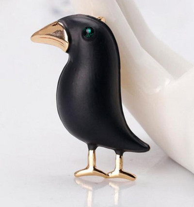 Nouă broșă cu cioara cu animale Ochi verde Broșă cu pasăre neagră pentru bărbați și femei, costum rochie, pălărie, eșarfă, cataramă, accesorii pentru broșă