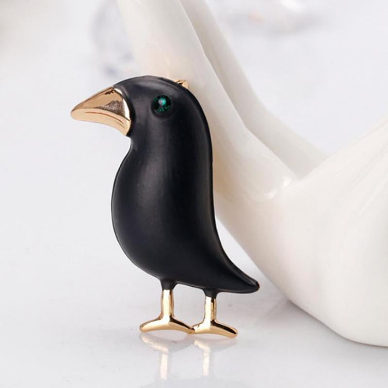 Nouă broșă cu cioara cu animale Ochi verde Broșă cu pasăre neagră pentru bărbați și femei, costum rochie, pălărie, eșarfă, cataramă, accesorii pentru broșă