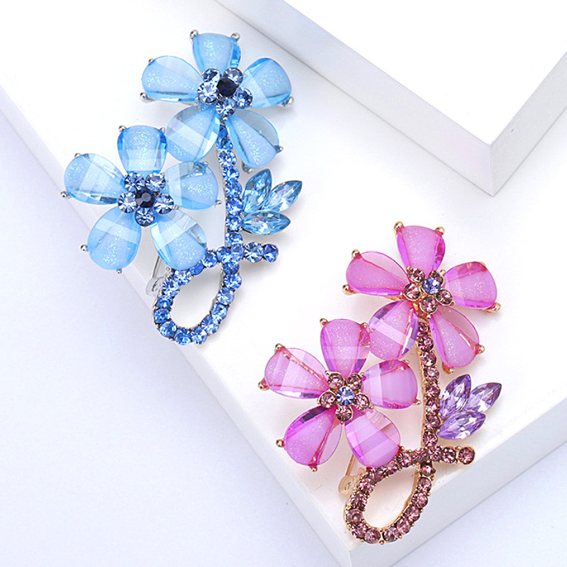 Naujos rožinės gėlės emalio sagės Moterims Permatomos Kalnų krištolinis metalinis segtukas Vestuvių vakarėlio ženklelis Naujųjų metų papuošalai Dovanos