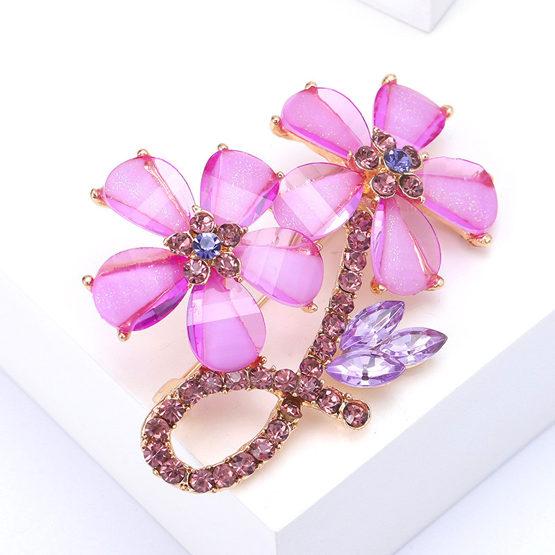 Naujos rožinės gėlės emalio sagės Moterims Permatomos Kalnų krištolinis metalinis segtukas Vestuvių vakarėlio ženklelis Naujųjų metų papuošalai Dovanos