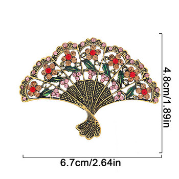 Vintage Rhinestone Hollow Flower Fan καρφίτσα για Γυναικείες Κοσμήματα Μεταλλικές καρφίτσες Κονκάρδες Ρούχα δεξιώσεων Κασκόλ Κλιπ καρφίτσας Δώρο