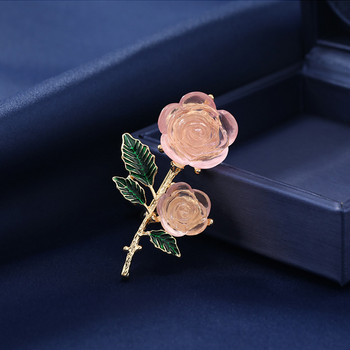 Ρητίνη τριαντάφυλλο λουλούδι καρφίτσα σμάλτο Γυναικεία διάφανα πράσινα φύλλα λουλούδια σήματα καρφίτσες πέτο Δώρο κοσμήματα για την ημέρα του Αγίου Βαλεντίνου
