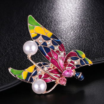 Брошки с цветни пеперуди Кристални кристали Метални емайлирани игли Брошка с насекоми Животни Значка Корсаж Коледни сватбени бижута