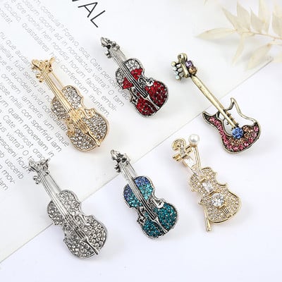 Modes Mūzikas instrumenti Piespraudes Ģitāra Klavieres Rhinestone Crystal Emalja Atloka piespraudes sievietēm Meiteņu uzvalku piespraudes aksesuāri