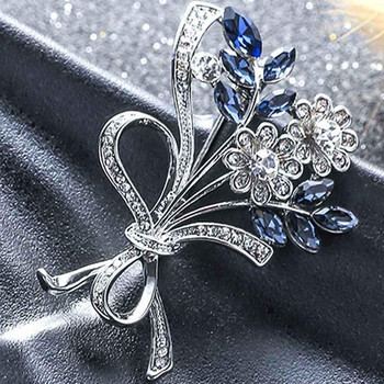 Модна алуминиева брошка с форма на цвете с кристален дизайн Дамска игла за букет
