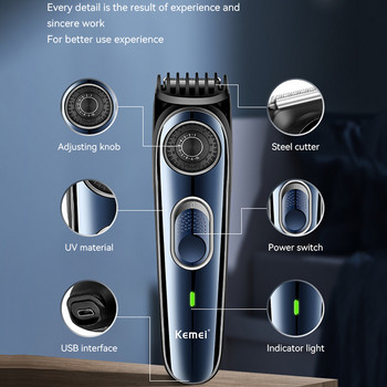 Kemei безжичен регулируем 1-10 мм тример за коса за мъже, лице, брада, акумулаторна машинка за подстригване с ръбове, електрическа литиева батерия