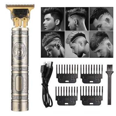 Golden Hair Clipper Επαναφορτιζόμενη ηλεκτρική ξυριστική μηχανή ώθησης T9 Bald Hair Clipper Electric Clipper Blendet Fickmachine for Men Barber